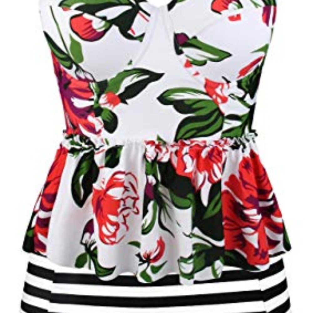 Angerella Women's Vintage Floral Print Ruffles Str